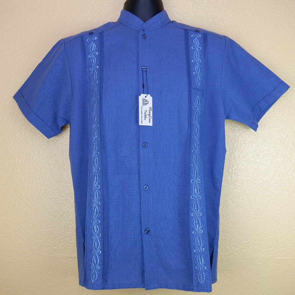 MaryCoco Textiles Steel Blue Linen Guayabera (S)